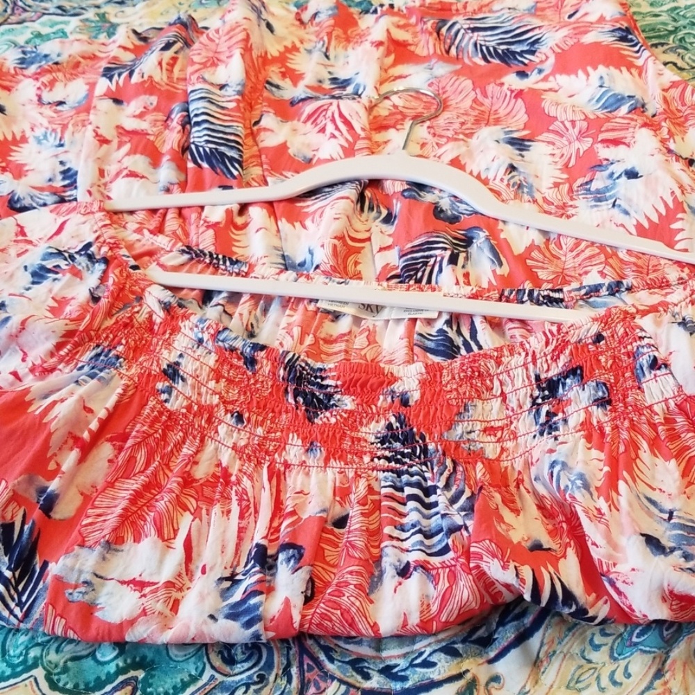 Coral and blue terra & sky top.